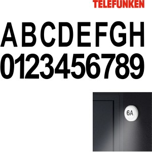 Telefunken Hausnummern-Set Numbers Schwarz: Zahlen 0-9 und Buchstaben A-H für Außenwand.
