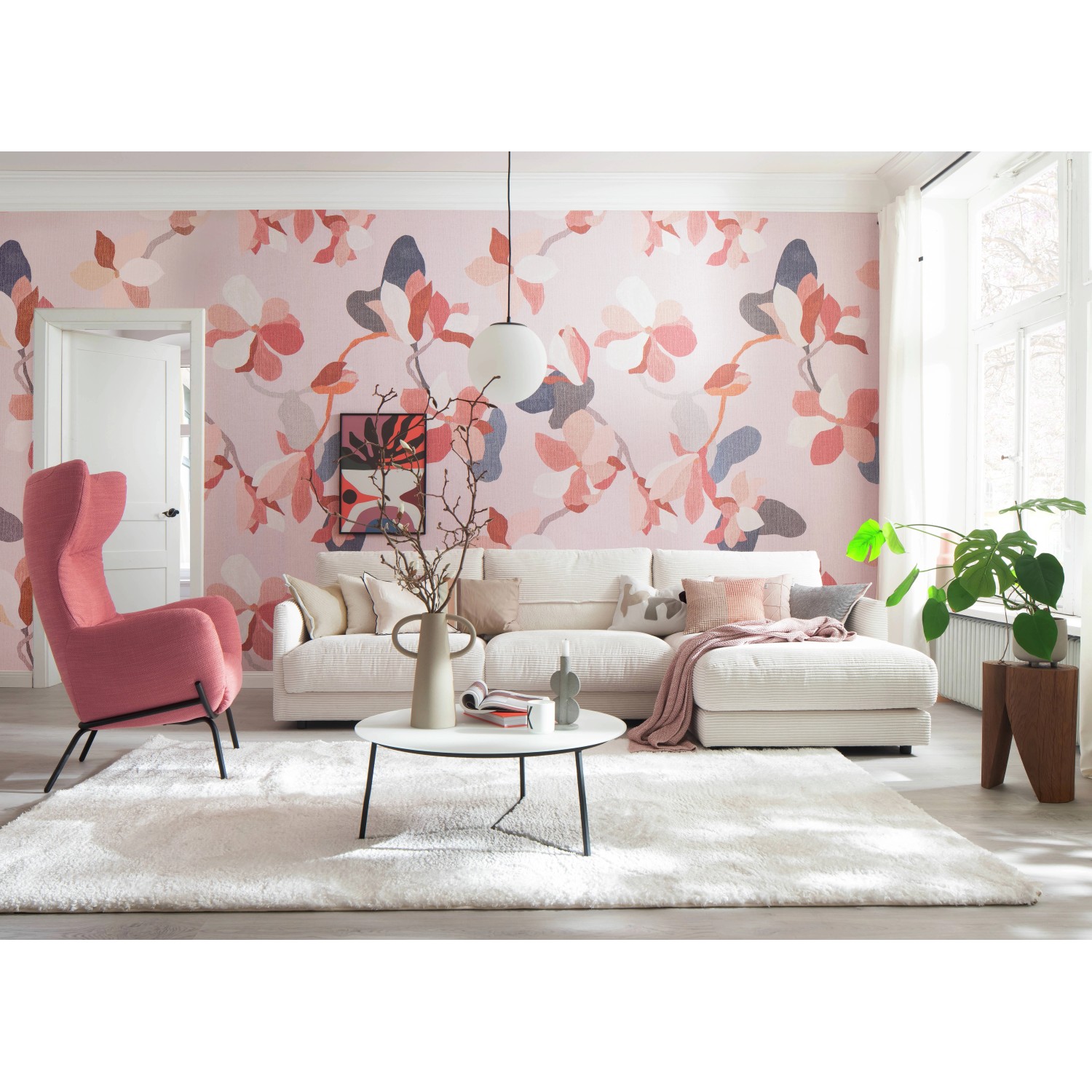 Wohnzimmer mit Schöner Wohnen Gardinenstange Leon, schwarz matt, für moderne Fensterdekoration.