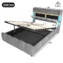 okwish Polsterbett 140x200cm mit LED Beleuchtung Schlafzimmer Grau ohne Matratze_5