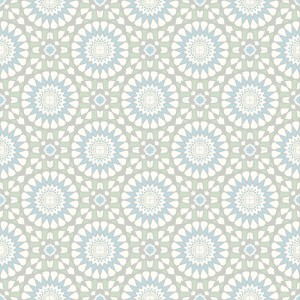 Andiamo PVC-Belag in Fliesenoptik, Ornamentmuster in Grau-Blau, Meterware.