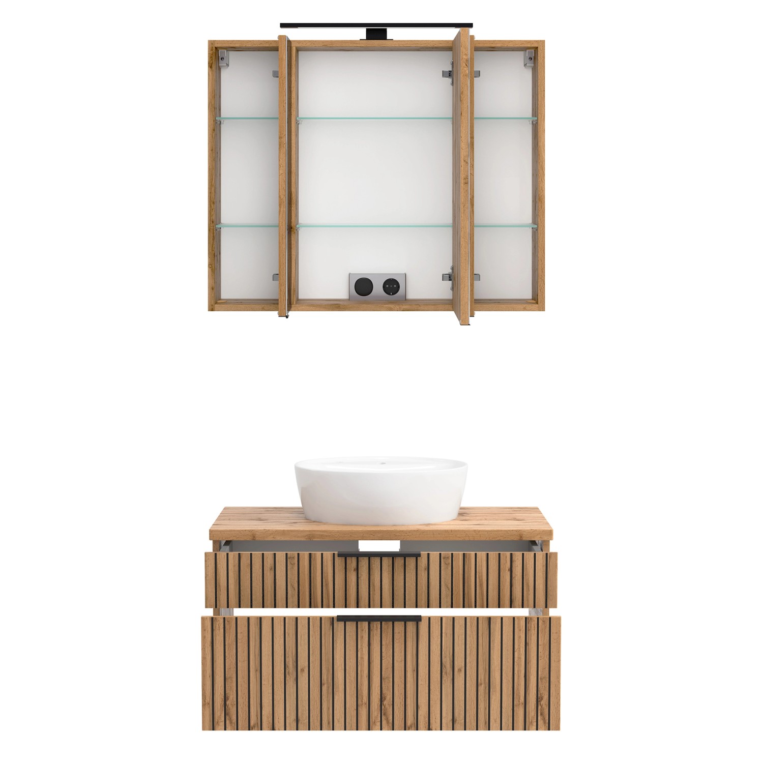 Held Möbel Waschtisch-Set Keramikbecken Weiß 200 x 80 x 47 cm Eiche 2-tlg._3