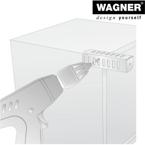 Montage des schwarzen, matten Wagner Möbelfußes (12 cm) mit einem Akkuschrauber.