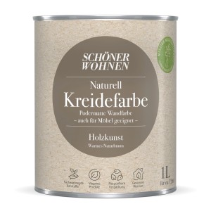 Schöner Wohnen Kreidefarbe Naturell Holzkunst 1L, pudermatte Wandfarbe in warmem Naturbraun.