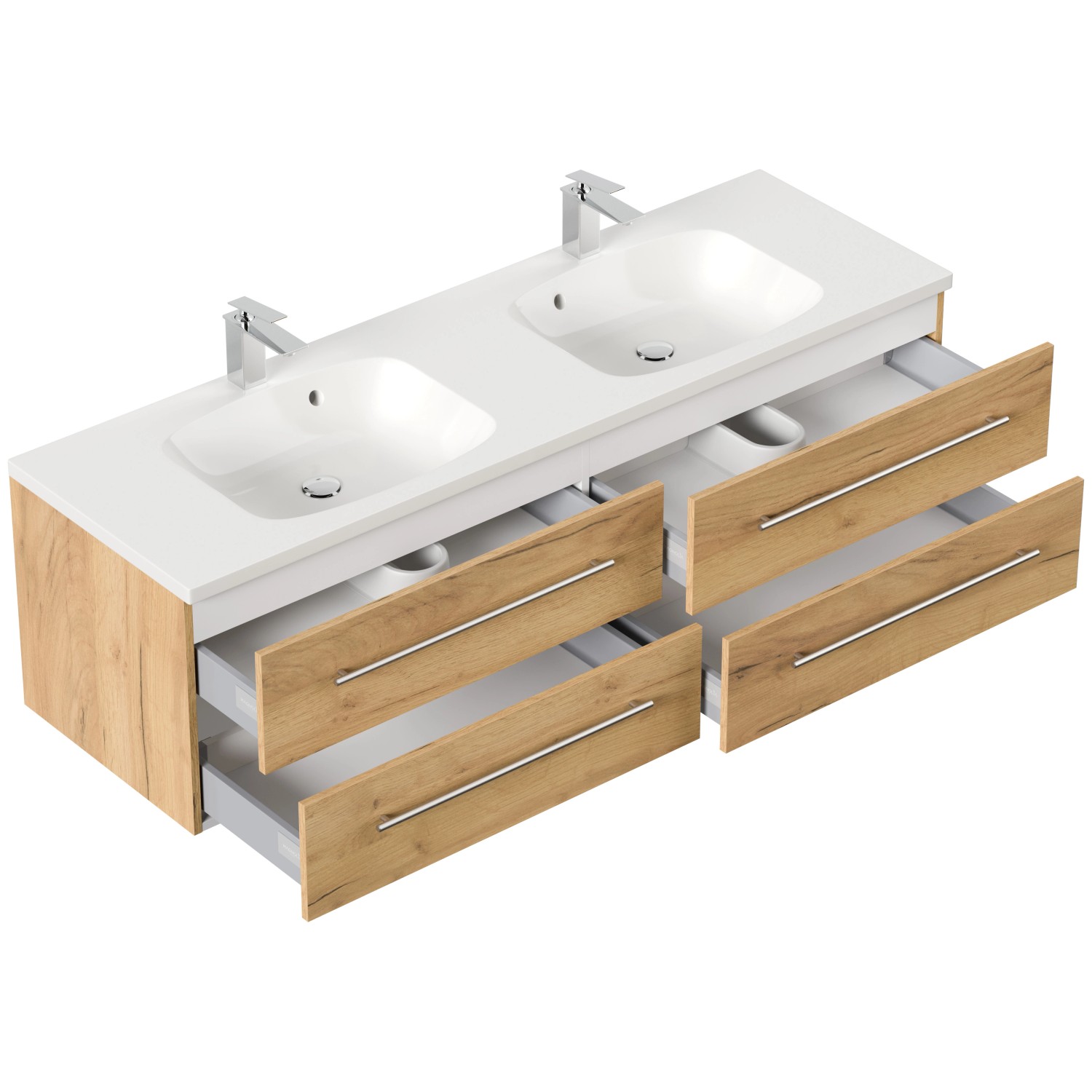 Posseik Badmöbel Geant 160 Eiche Gold mit Waschbecken und Schubladen.