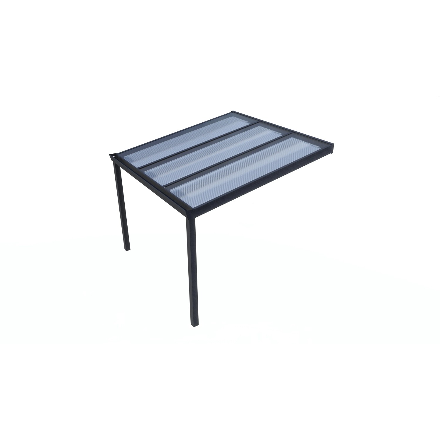 Anthrazitfarbene Terrassenüberdachung 300x300 cm mit klarer Polycarbonat-Platte.