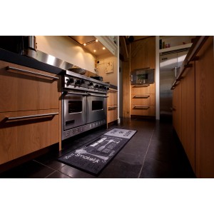 Küchenläufer Cook&Wash Chef, 50x150 cm, schwarz-grau, mit Schriftzug und Besteck-Motiven.