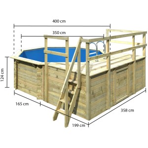 Karibu Holzpool Set D mit drei Sonnenterrassen und Leiter. Kesseldruckimprägniertes Holz.