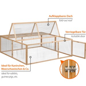 4-eckiges Freilaufgehege aus Holz aufklappbar 148 x 148 x 50 cm