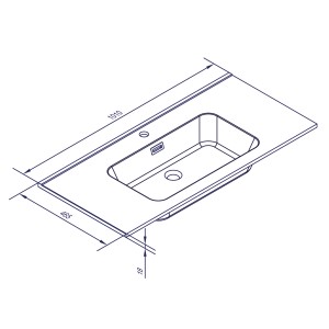 Technische Zeichnung: Fackelmann Vita Waschbecken, 101 cm, matt weiß, Einzelwaschtisch mit Maßen.