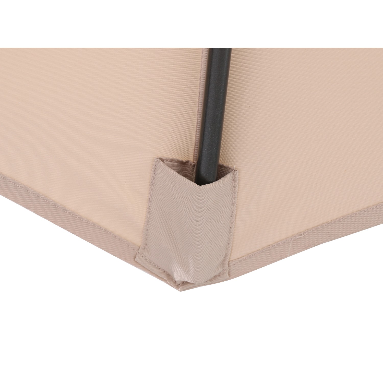 Detailaufnahme: Beige Ampelschirm Alvarado (Ø 300 cm) mit Mast und Stoffecke.