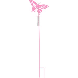 Gartenstecker Schmetterling in Rosa-Blau, 117cm hoch, aus Metall für die Gartendekoration.