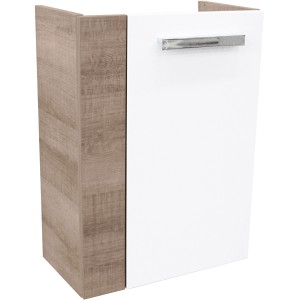 Fackelmann Waschbeckenunterschrank SBC Graueiche, 44 cm breit, mit weißer Tür und Griff.