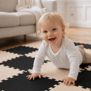 LittleTom Baby & Kinder Puzzlematte 30 x 30 cm 18 Stück Beige & Schwarz