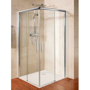 Schulte Eckeinstieg II Duschkabine, Chromoptik, Klarglas, ohne unteres Profil für barrierefreien Zugang.