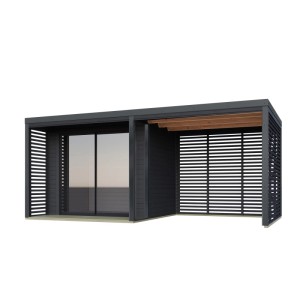 Karibu Gartenhaus Flavio B mit Anbaudach 3 m Anthrazit