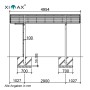 Technische Zeichnung: Ximax Carport Portoforte-60 M, Edelstahl-Look, Maße und Details.
