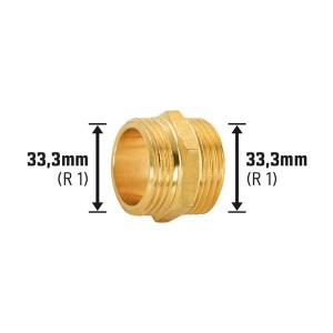 Messing Gewinde-Doppelnippel, 33,3 mm (R 1) für Rohrverbindungen.