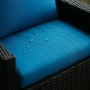 Blaues Gartenkissen-Set (Sitz- & Rückenkissen) für Polyrattanmöbel, wasserabweisend.