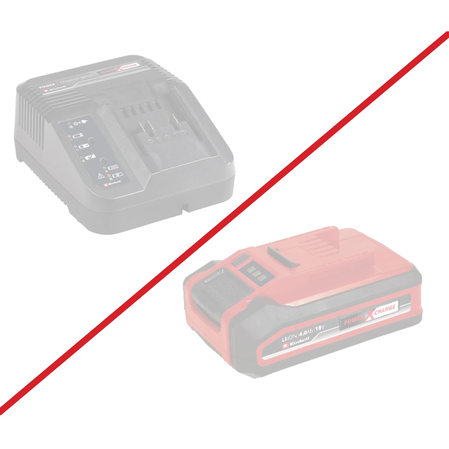 Einhell Power X-Change Akku und Ladegerät (nicht im Lieferumfang) für Winkelschleifer.