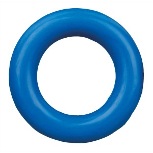 Blauer Jollypaw Ring aus Naturgummi, ein robustes Apportierspielzeug für Hunde.