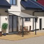 Palram Canopia Olympia Terrassenüberdachung 3x3.1m, Anthrazit, klare Doppelstegplatten. Geschützter Terrassenbereich.