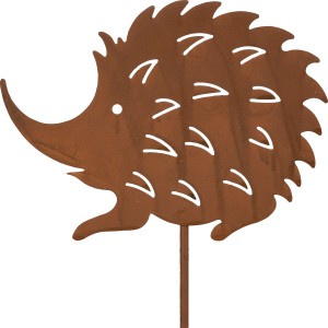 Gartenstecker Igel aus Metall in Rostoptik, 110cm hoch, Dekoration für Garten und Terrasse.