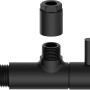 Schwarzes, mattes Kirchhoff Universal Eckventil für Kalt- und Warmwasserleitungen mit Zubehör.