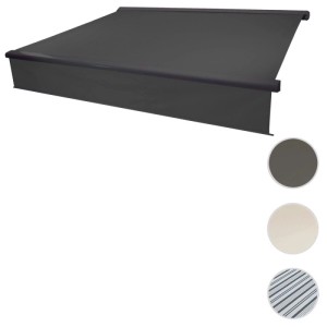 Anthrazitfarbene MCW Kassettenmarkise 4x3m mit Volant und Motor für Terrasse & Balkon.