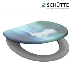 Schütte WC-Sitz Fallen Leaf mit Absenkautomatik, Duroplast, blau-grau mit Blattmuster.