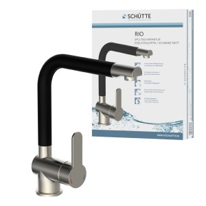 Schütte Spültischarmatur Rio, Edelstahloptik mit schwarzem, mattem Auslauf.