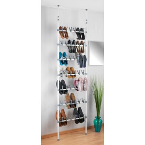 Wenko Teleskop Schuhregal Atlas, weiß-grau, für bis zu 42 Paar Schuhe, höhenverstellbar.