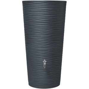 Garantia Regenwasserbehälter Natura 2in1, 210 l, Graphitgrau mit wellenförmiger Struktur und Pflanzschale.