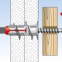 Illustration: Fischer Duoblade Gipskartondübel in Gipskartonwand mit Schraube in Holzstück.