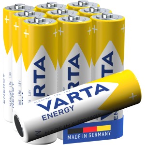 10er-Pack Varta Energy Mignon AA Batterien, gelb-weiß, mit Made in Germany Siegel.