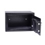 Offener, schwarzer Yale Tresor Value Safe S (8,6 l) mit sichtbarem Innenraum.