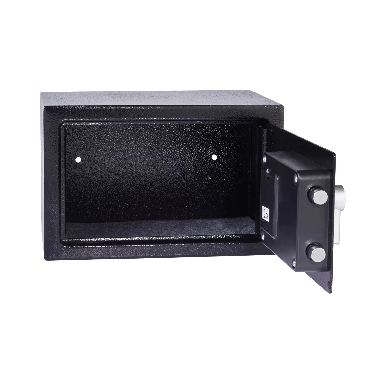 Offener, schwarzer Yale Tresor Value Safe S (8,6 l) mit sichtbarem Innenraum.
