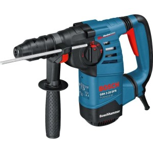 Blauer Bosch Professional Bohrhammer GBH 3-28 DFR mit Zusatzhandgriff.