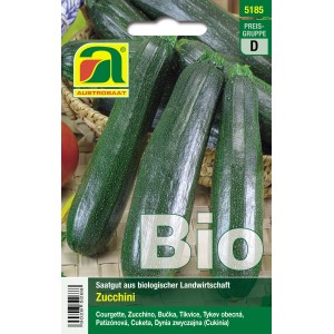 Bio Zucchini Saatgut von Austrosaat: Mittelgrüne, zylindrische Zucchini für den Garten.