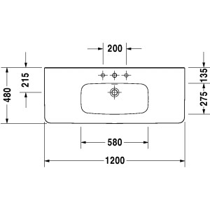 Technische Zeichnung Duravit DuraStyle Möbelwaschtisch, 120 cm, weiß, mit Hahnloch