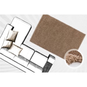 Lalee Teppich Base 270 hellbraun, 60x110 cm, Hochflorteppich neben Sofa-Skizze.