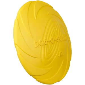 Gelbe Jollypaw Dog Disc aus Naturgummi, 18 cm Durchmesser, Kauspielzeug für Hunde.