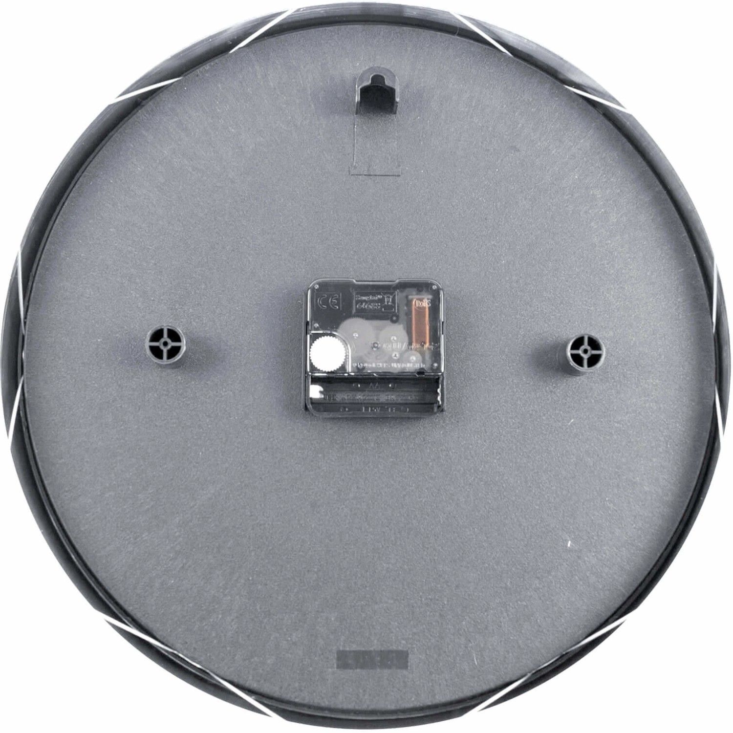 Rückseite der Wall-Art Wanduhr Modern Aluminium Ø 30 cm in Kupfer mit Uhrwerk und Aufhängung.