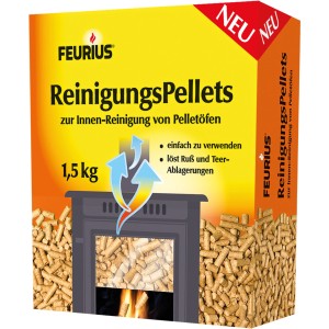 Feurius Reinigungspellets 1,5 kg zur Ofenreinigung. Entfernt Ruß und Teerablagerungen im Pelletofen.