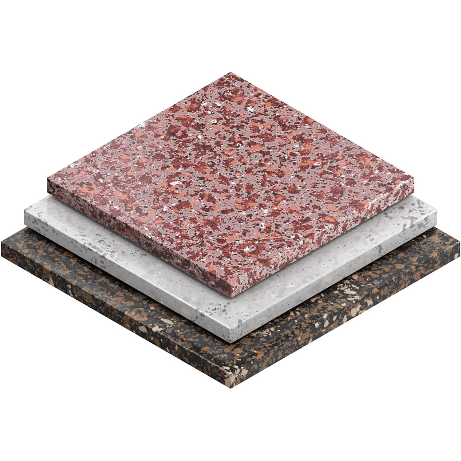 Muster von drei Betonbohrern mit unterschiedlicher Farbgebung und Beschaffenheit.