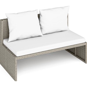 Lounge-Bank Bostonia, 2-Sitzer, Polyrattan hellbraun mit weißen Kissen. Gartenmöbel für Terrasse und Balkon.