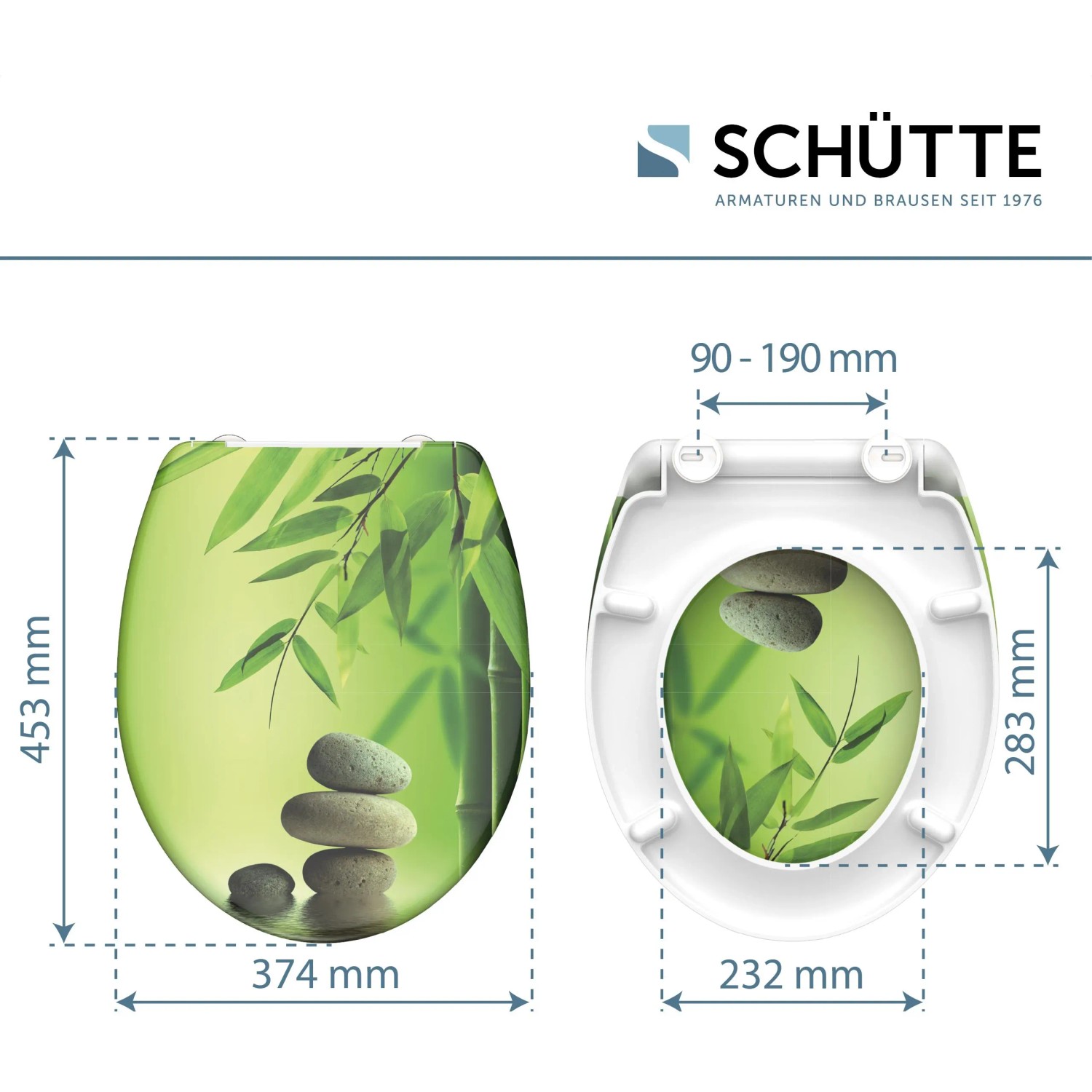 Schütte WC-Sitz Green Garden mit Absenkautomatik und Schnellverschluss, Motiv: Bambus und Steine.