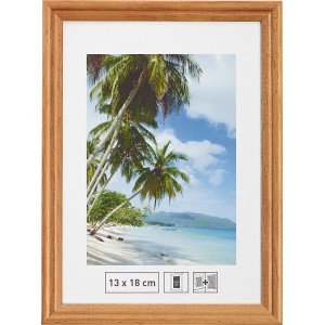 Holzbilderrahmen Nussbaum, gerillt, 13x18 cm. Bilderrahmen mit Aufsteller.