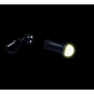 LED Arbeitslampe mit Magnetfuß und Karabinerhaken, leuchtend.