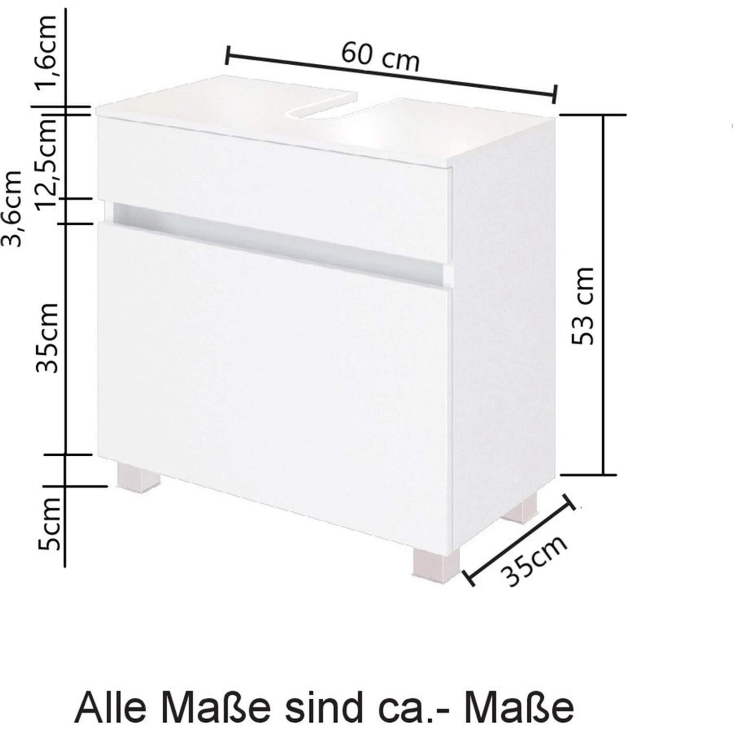 Held Möbel Waschbeckenunterschrank Bari, 60 cm, matt Weiß/Wotaneiche, mit Schublade und Maßen.
