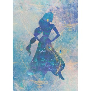 Komar Vlies Fototapete Jasmin Silhouette, 200x280 cm, mit Jasmin-Motiv und Pfauenfedern.